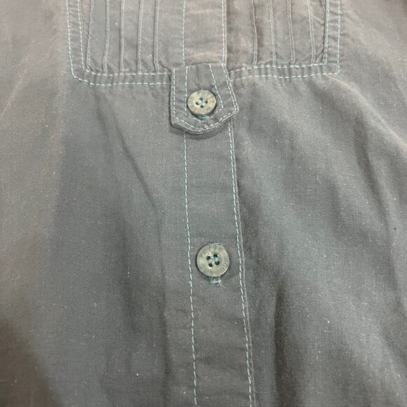 Vtg Patty Woodard 100% cotton button front shirt teal blue small puff sleeve - Picture 7 of 11